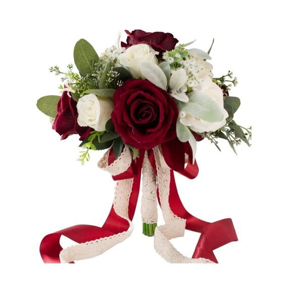 Floinla Burgundy & White Silk Artificial Flowers - Picture 1 of 5
